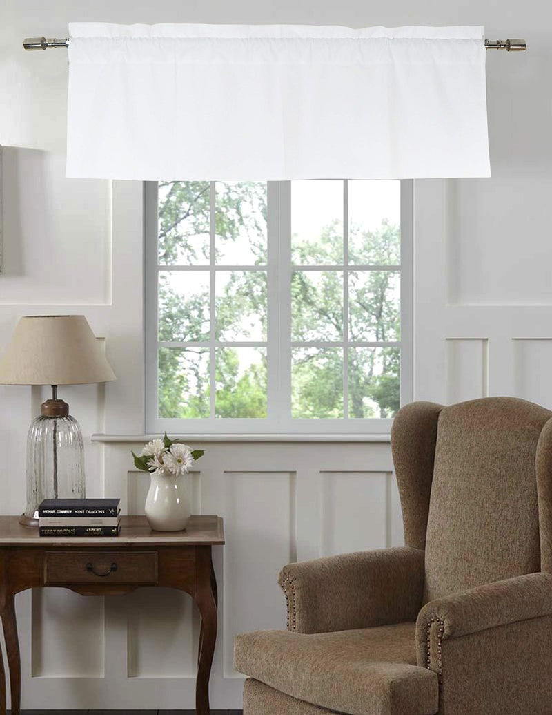 Tiny Break 100% Cotton Window Curtain Valance - Moderate Room Darkening Rod Pocket Straight Window Topper Treatment for Kitchen/Basement/Living Room/Bedroom - 58" Wide by 18" Long, White, Pack of 1 - Image 1